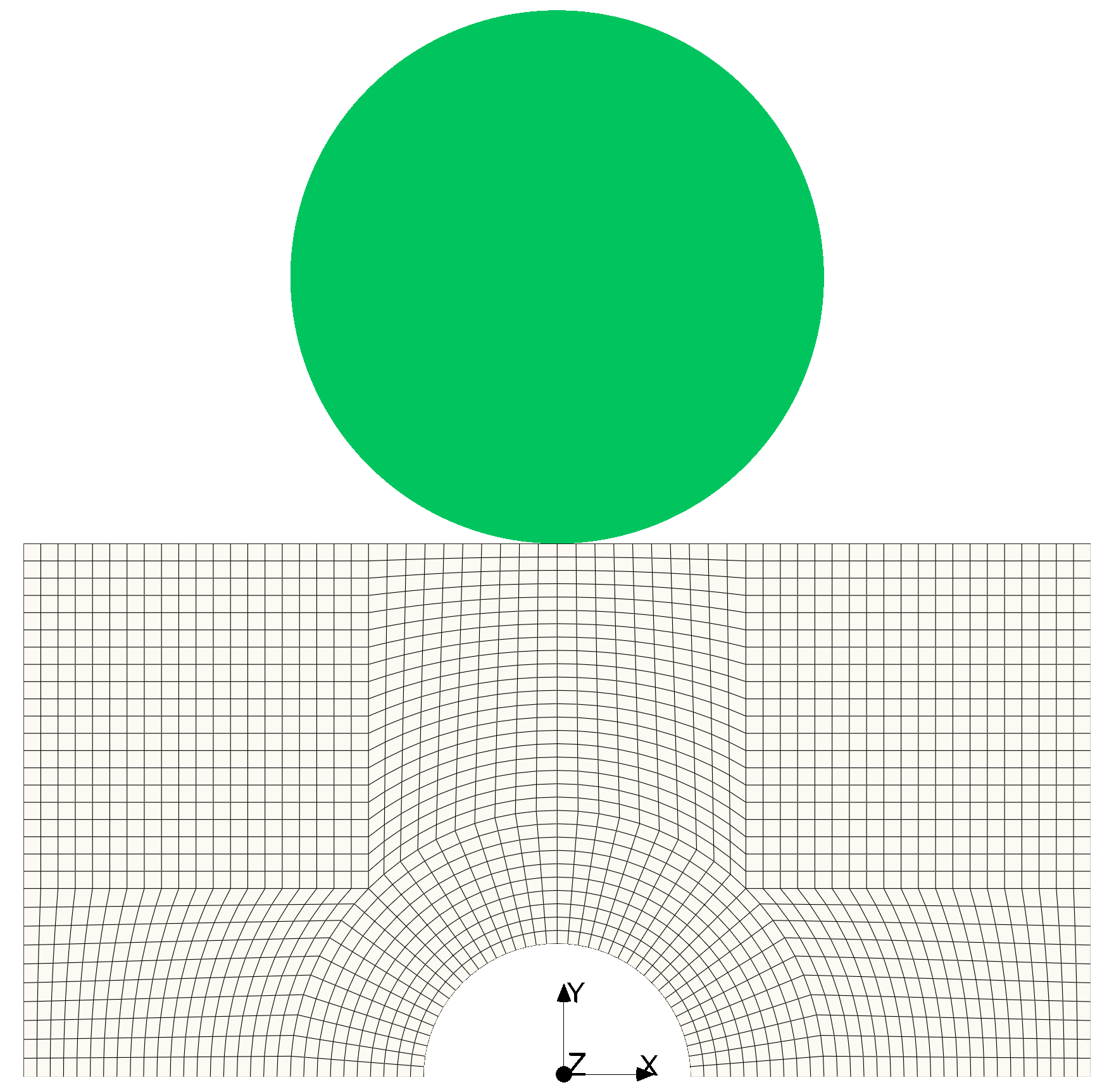 Figure 1: Computational mesh and analytically defined rigid cylinder